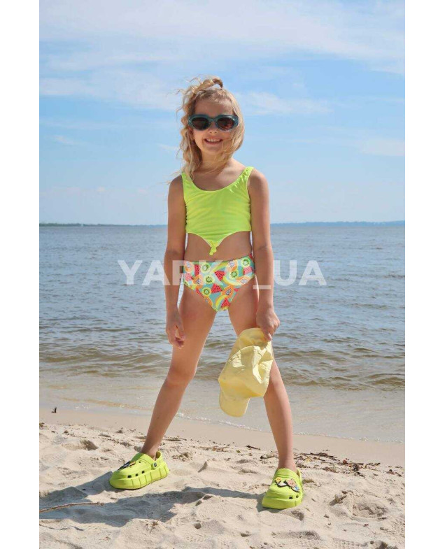 Купальник Look-Fashion для дівчаток на літо BH1052 поліамід жовтий неон фрукти роздільний 4-6(р)