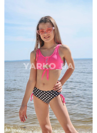 Купальник Look-Fashion для дівчаток на літо LJ3240 поліамід рожевий/чорний горох 134(р)