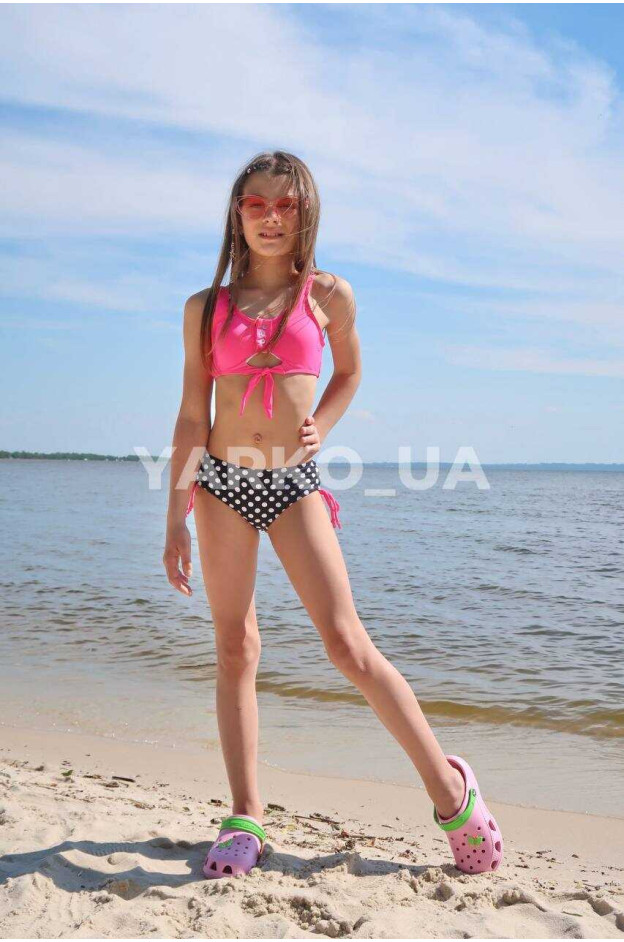 Купальник Look-Fashion для дівчаток на літо LJ3240 поліамід рожевий/чорний горох 134(р)