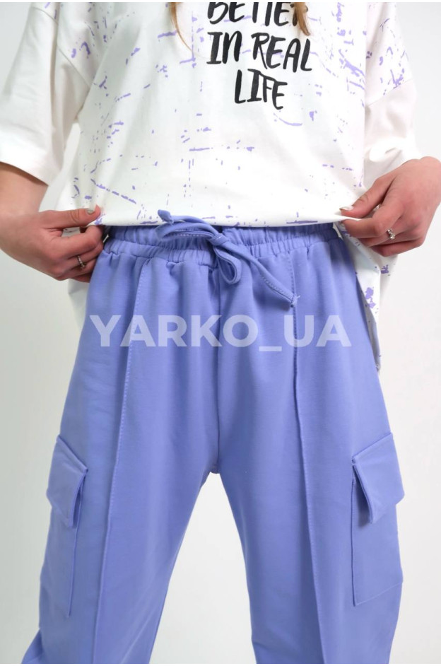 Костюм DOMINIK для дівчат на літо K-24-7149 котон білий/ліловий Real Life 134(р)