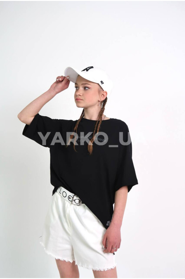 Футболка DOMINIK для дівчат на літо K-24-7152 котон чорний NEVER 152(р)