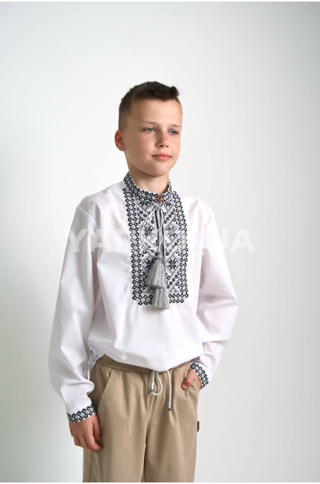 Вишиванка для хлопчиків весна/осінь 25713 котон білий/сірий Гриць 158(р)