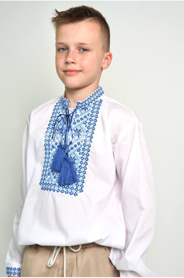 Вишиванка для хлопчиків весна/осінь 25713 котон білий/синій Гриць 164(р)