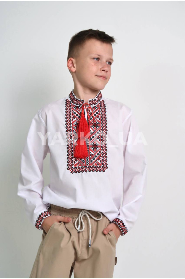 Вишиванка для хлопчиків весна/осінь 2566 котон білий/червоний Марко 140(р)