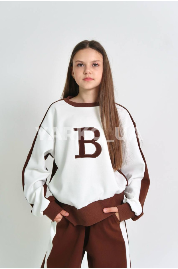 Костюм спортивний для дівчаток весна/осінь 996457 котон білий/коричневий асиметрія B 120(р)