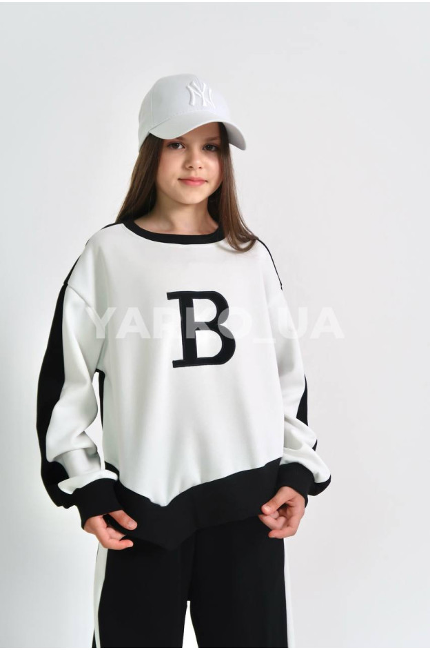 Костюм спортивний для дівчаток весна/осінь 996457 котон білий/чорний асиметрія B 130(р)