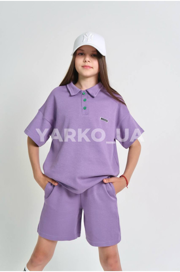 Костюм для дівчаток на літо 996461 котон/пе ліловий з поло 140(р)