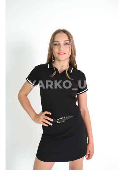 Футболка-поло Viollen для дівчаток на літо 5163 котон чорний база рубчик 128(р)