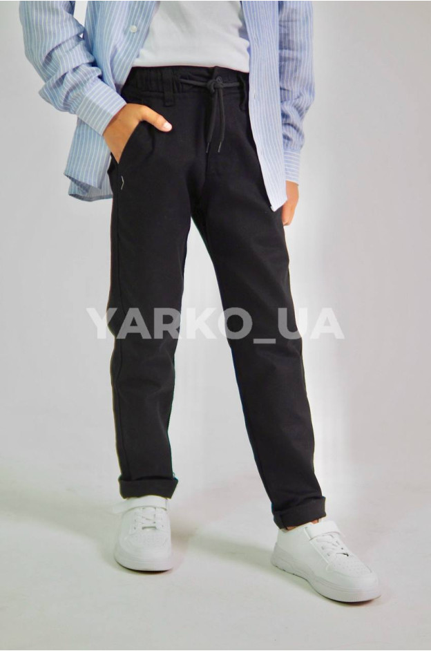 Брюки Looks для хлопчиків у школу весна/осінь 2781C котон чорний пояс на шнурівці 134(р)