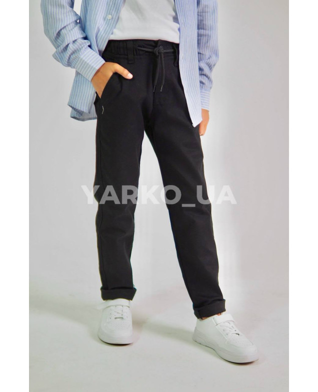 Брюки Looks для хлопчиків у школу весна/осінь 2781C котон чорний пояс на шнурівці 134(р)