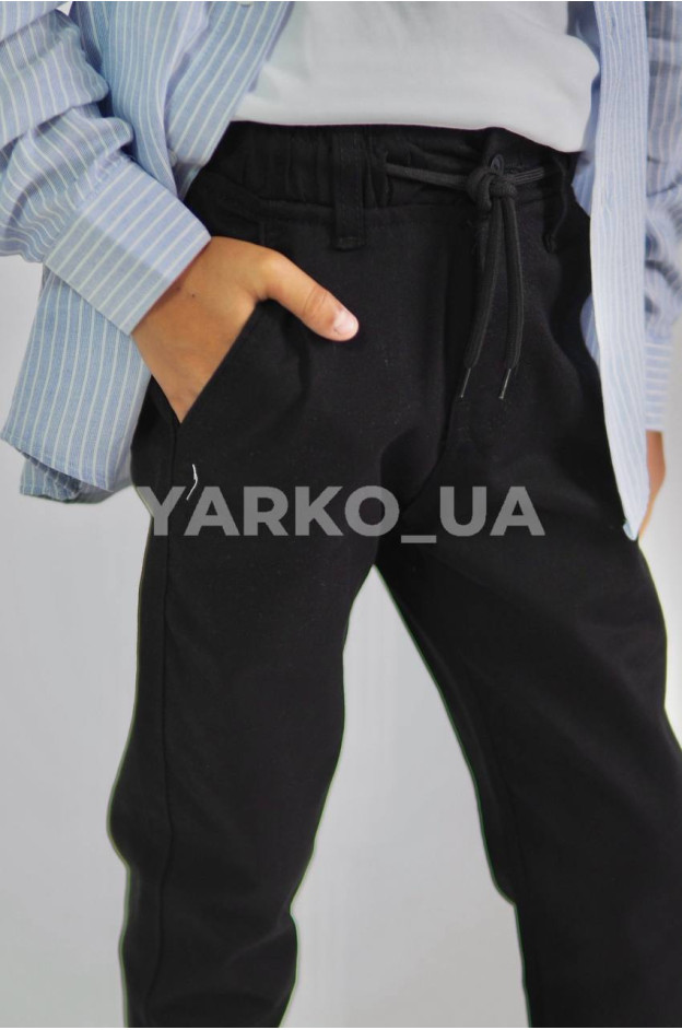 Брюки Looks для хлопчиків у школу весна/осінь 2781C котон чорний пояс на шнурівці 134(р)