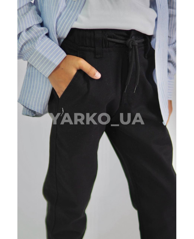Брюки Looks для хлопчиків у школу весна/осінь 2781C котон чорний пояс на шнурівці 134(р)