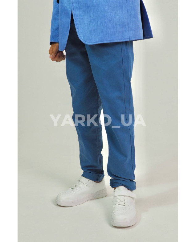 Брюки Looks для хлопчиків весна/осінь 2730C синій котон пояс на шнурівці 134(р)