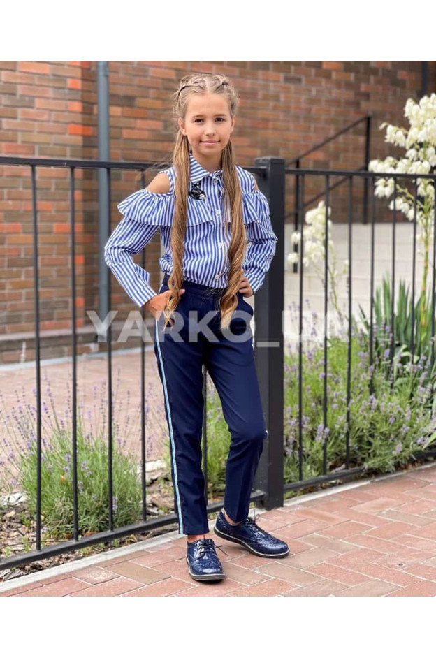 Блуза для дівчаток 994221 з софту блакитного кольору 140(р)