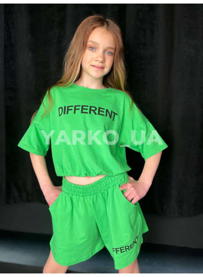 Костюм на літо для дівчат 5052 з котону зелений Different 146(р)