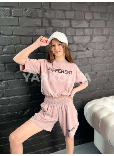 Костюм на літо для дівчат 5052 з котону пудра Different 146(р)