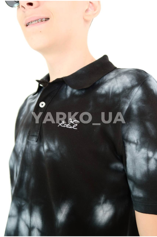 Футболка-поло Rituel для хлопчиків на літо 996505 котон чорний/сірий тай-дай 158(р)