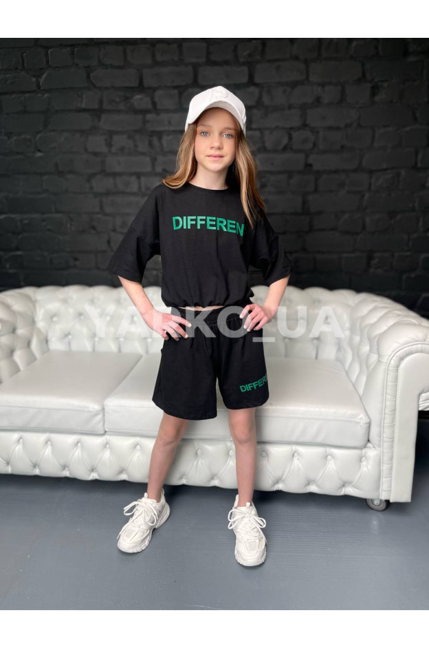 Костюм на літо для дівчат 5052 з котону чорний Different 146(р)