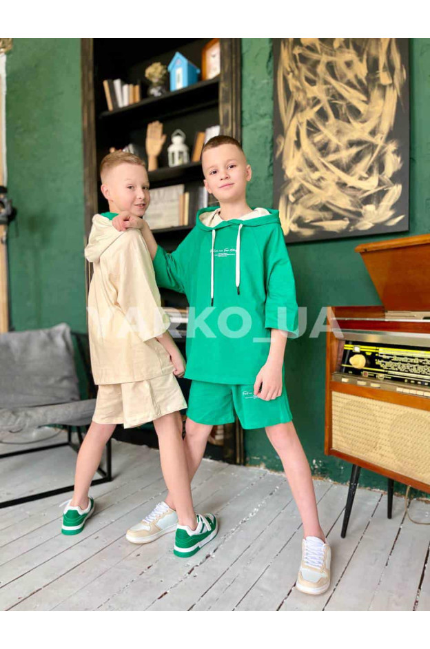 Костюм для хлопців LOCOLOCO на літо 7064/7024 з котону кремовий Follow me 158(р)