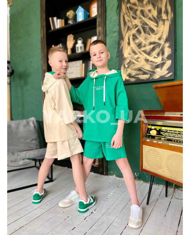 Костюм для хлопців LOCOLOCO на літо 7064/7024 з котону кремовий Follow me 158(р)
