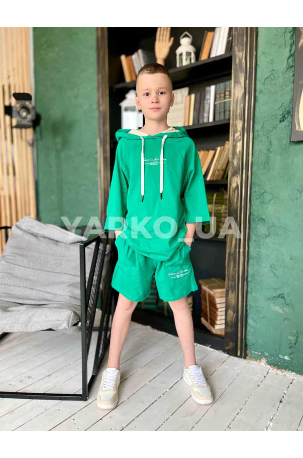 Костюм для хлопців LOCOLOCO на літо 7064/7024 з котону кремовий Follow me 158(р)
