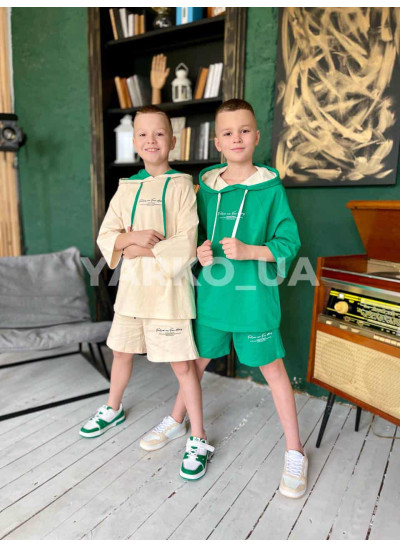 Костюм для хлопців LOCOLOCO на літо 7064/7024 з котону кремовий Follow me 158(р)