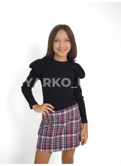 Лонгслів CUTIES для дівчаток весна/осінь 4288 котон чорний волани з намистом рубчик 116(р)