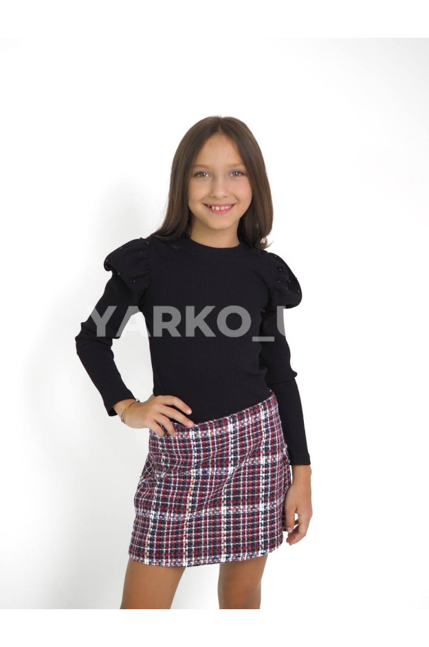 Лонгслів CUTIES для дівчаток весна/осінь 4288 котон чорний волани з намистом рубчик 116(р)