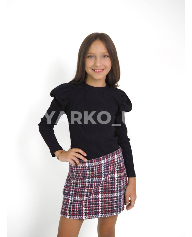 Лонгслів CUTIES для дівчаток весна/осінь 4288 котон чорний волани з намистом рубчик 116(р)