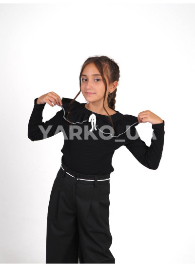 Лонгслів CUTIES для дівчаток у школу весна/осінь 4232 котон чорний застібка на ґудзик рубчик 116(р)