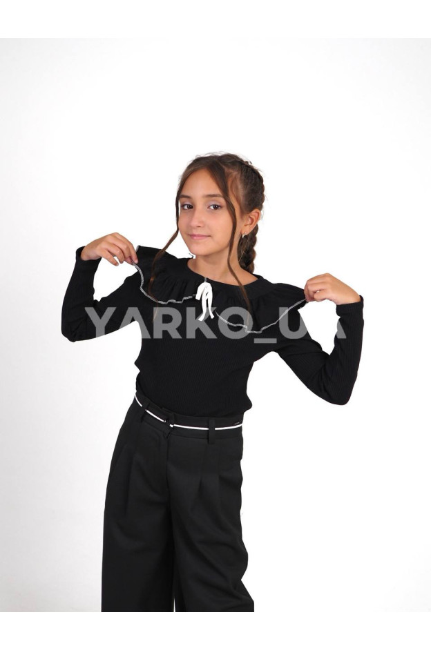 Лонгслів CUTIES для дівчаток у школу весна/осінь 4232 котон чорний застібка на ґудзик рубчик 116(р)