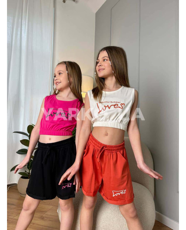 Костюм дівчатам на літо 5008 з котону білий/цегла Loves 140(р)