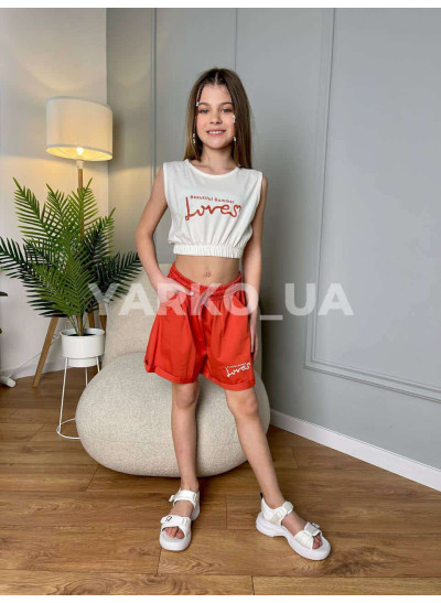Костюм дівчатам на літо 5008 з котону білий/цегла Loves 140(р)