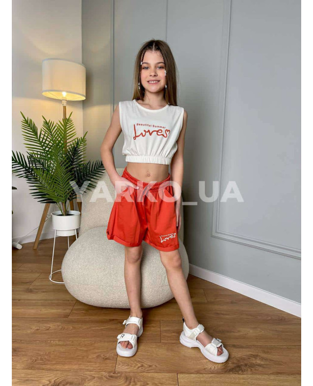 Костюм дівчатам на літо 5008 з котону білий/цегла Loves 140(р)