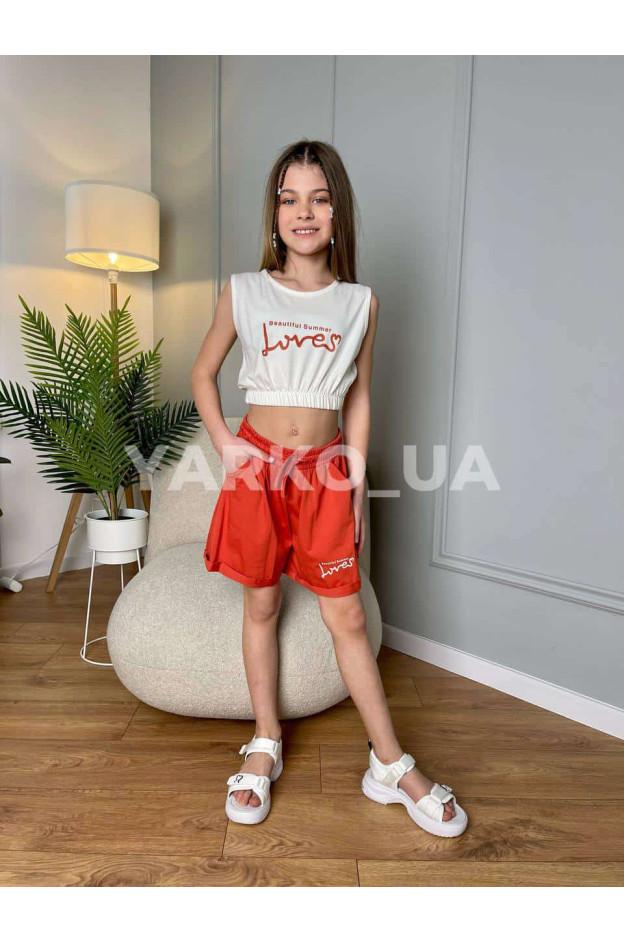 Костюм дівчатам на літо 5008 з котону малина/чорний Loves 134(р)