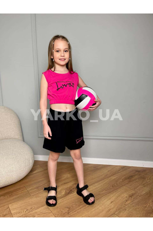 Костюм дівчатам на літо 5008 з котону малина/чорний Loves 146(р)