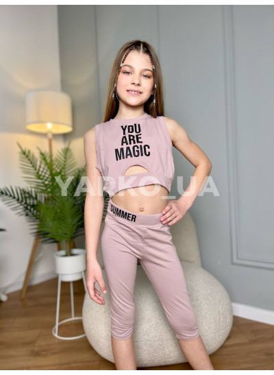 Костюм літній для дівчаток 5165 з котону пудра Magic 134(р)