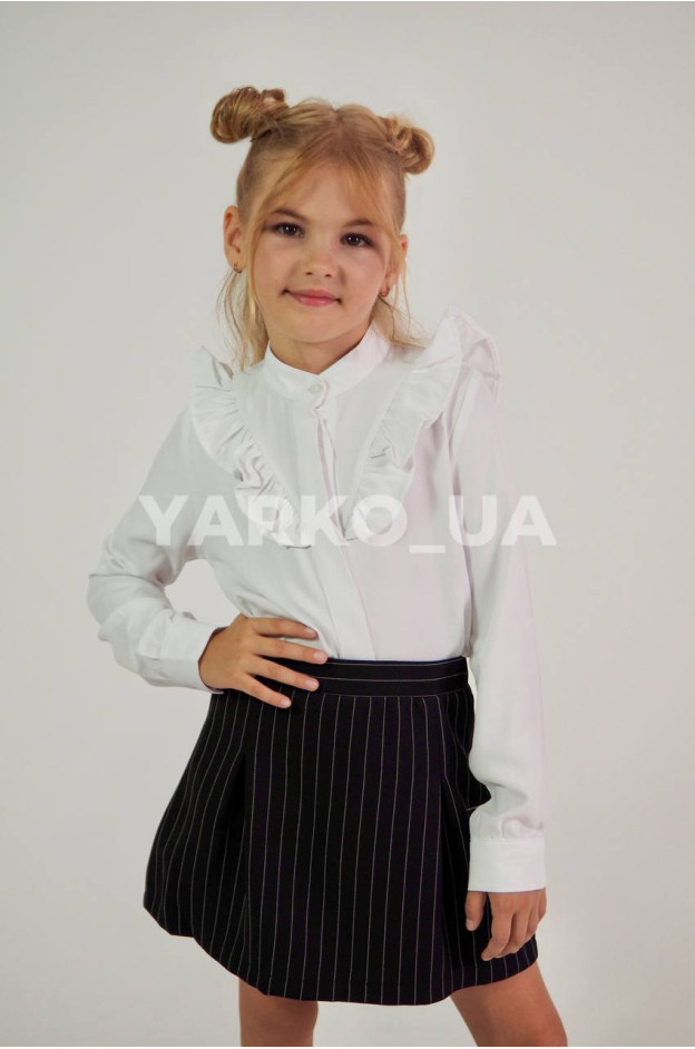 Блуза WOORAGE для дівчаток у школу весна/осінь 3673 котон білий довгий рукав рюші 134(р)