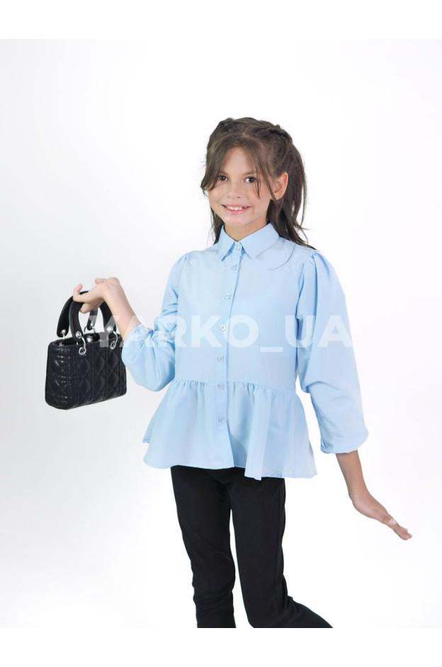 Блуза CUTIES для дівчаток у школу весна/осінь 3875 котон блакитний довгий рукав баска 116(р)