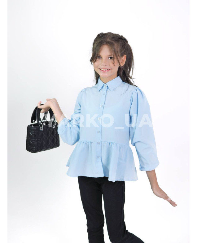 Блуза CUTIES для дівчаток у школу весна/осінь 3875 котон блакитний довгий рукав баска 116(р)