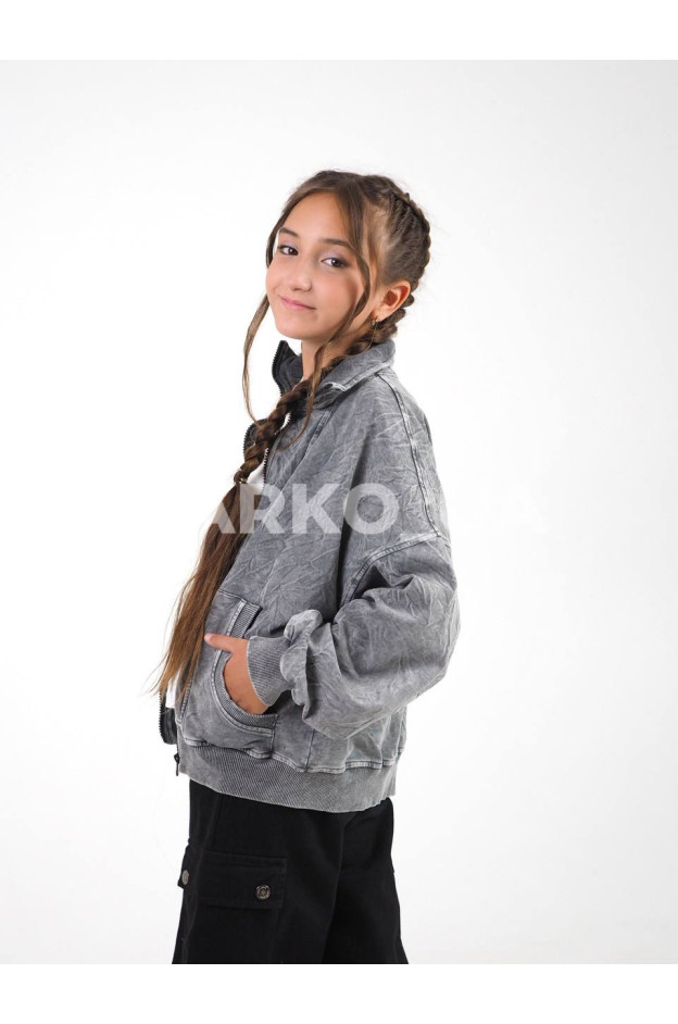 Зіп-худі HAYKIDS для дівчаток весна/осінь 2675 котон сірий потертості 128(р)