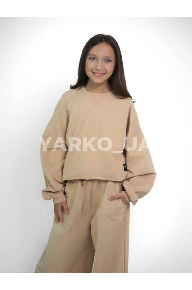 Костюм спортивний HAYKIDS для дівчаток весна/осінь 2639 котон бежевий вставка рубчик 134(р)
