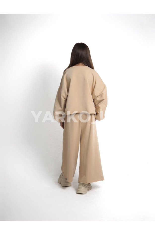 Костюм спортивний HAYKIDS для дівчаток весна/осінь 2639 котон бежевий вставка рубчик 134(р)