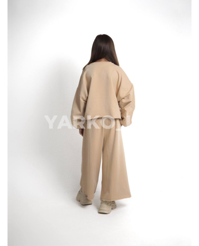 Костюм спортивний HAYKIDS для дівчаток весна/осінь 2639 котон бежевий вставка рубчик 134(р)