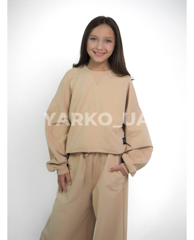 Костюм спортивний HAYKIDS для дівчаток весна/осінь 2639 котон бежевий вставка рубчик 140(р)