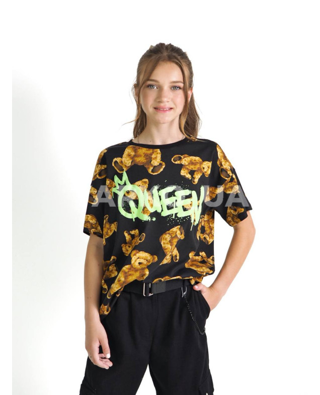 Футболка WANEX для дівчаток на літо 32337 котон чорний QUEEN 140(р)