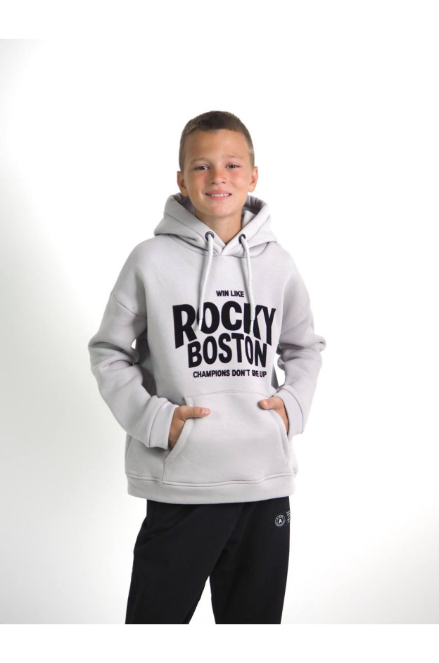 Худі WANEX для хлопчиків на зиму 16870 котон/фліс сірий ROCKY 134(р)