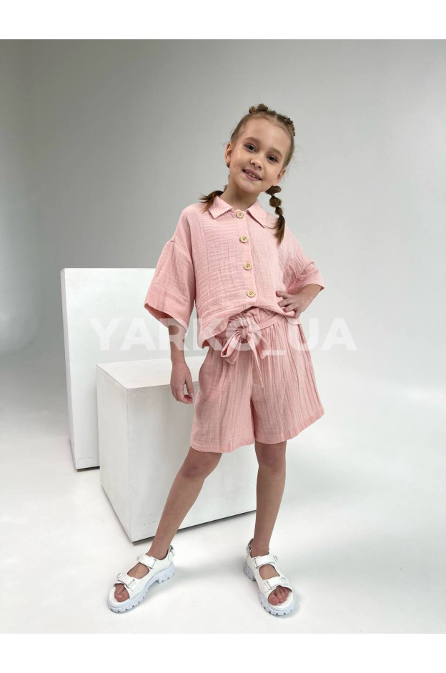Костюм для дівчат 3509 з мусліну бежевий гудзики 128(р)