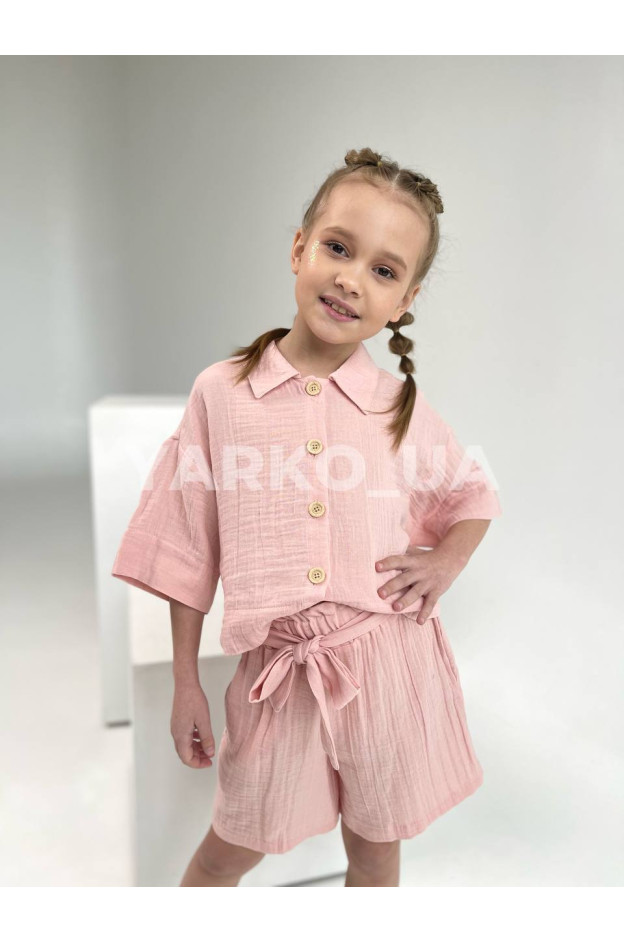 Костюм для дівчат 3509 з мусліну бежевий гудзики 128(р)