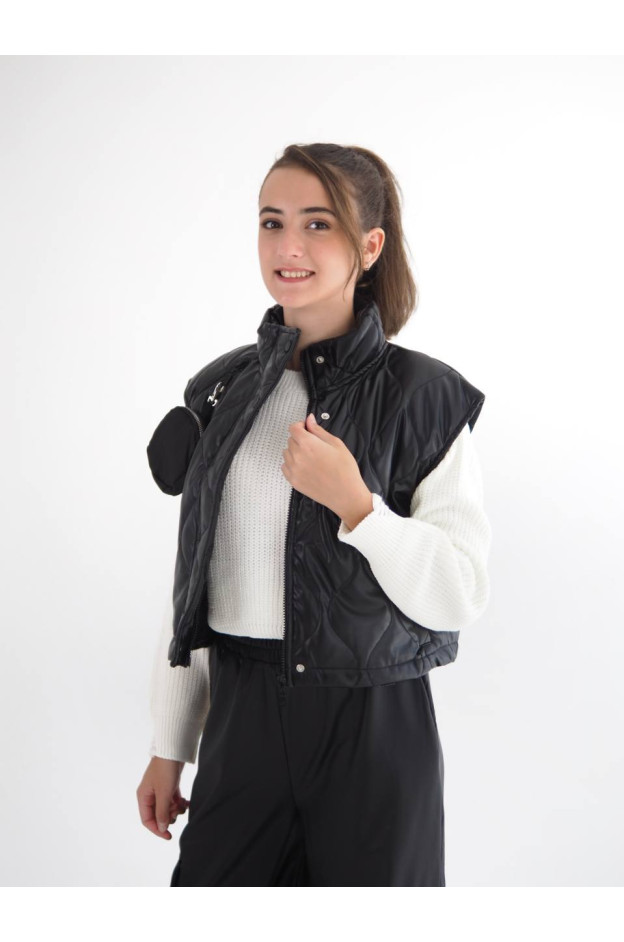 Жилет Mini Moda для дівчаток весна/осінь 3861 екошкіра/силікон чорний сумочка 128(р)